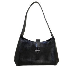 Bally Woven Leather Shoulder Bag Baguette Black Vintage